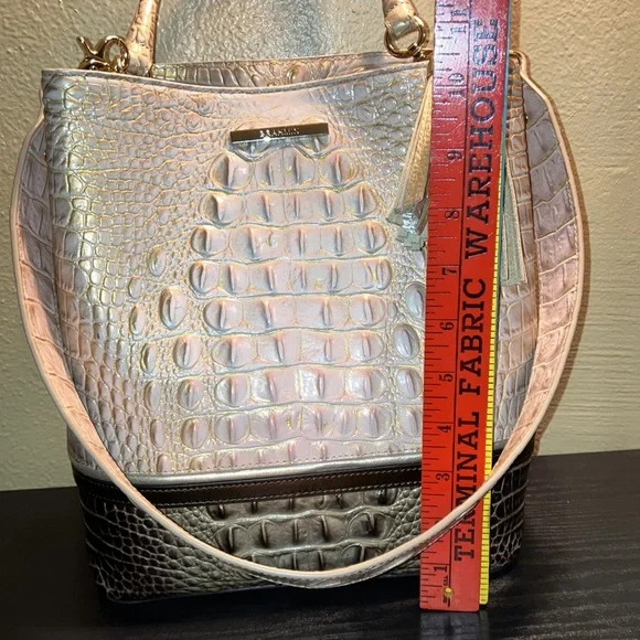 Brahmin Amelia Chiffon roseleaf croc embossed leather bucket bag
